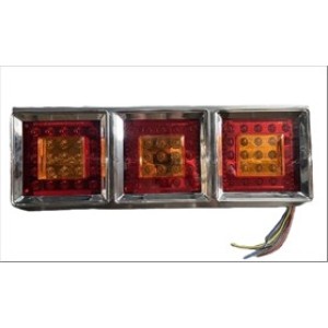 LED TAIL LAMP 3-Piece Chrome Set with Amber Center Light for Truck & Trailer | Heavy Duty Rear Brake & Indicator Lamp