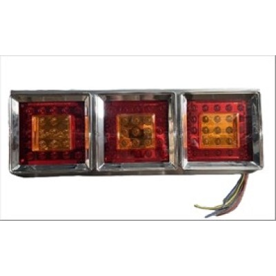LED TAIL LAMP 3-Piece Chrome Set with Amber Center Light for Truck & Trailer | Heavy Duty Rear Brake & Indicator Lamp
