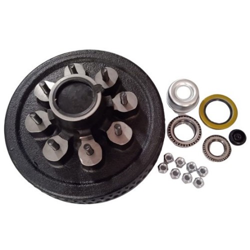 7K Trailer Axle Hub & Drum Trailer Hub and Drum Assembly 8 Lug, 1/2" Stud | Pre-Greased